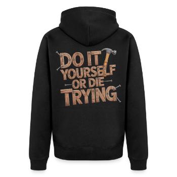 Heimwerker Shirt – Lustiges Do It Yourself Shirt - Unisex Premium Bio Zip Hoodie - Schwarz - Hinten - Nico (187cm)