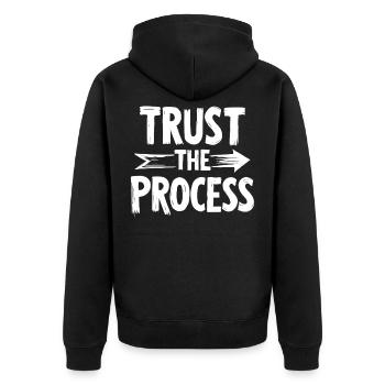 Trust the Process Lettering with Arrow Graphic - Unisex Premium Organic Zip Hoodie - black - Back - Nico (187cm)