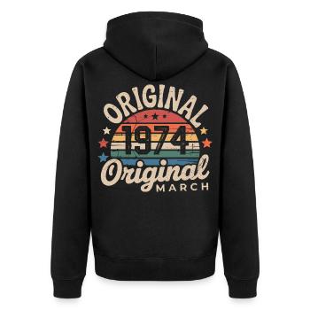 Geboren im März 1974, Ausgabe 1974, Vintage März 1974 - Unisex Premium Bio Zip Hoodie - Schwarz - Hinten - Nico (187cm)