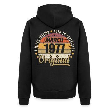 49. Anniversary 49 Years Limited Edition März 1977 - Unisex Premium Bio Zip Hoodie - Schwarz - Hinten - Nico (187cm)
