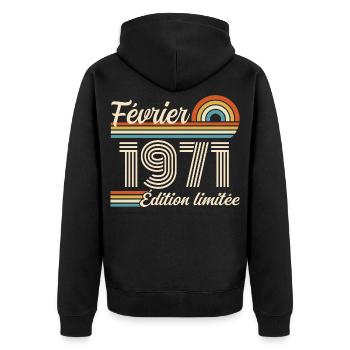Born in February 1971 | 55th Anniversary - Unisex Premium Organic Zip Hoodie - black - Back - Nico (187cm)