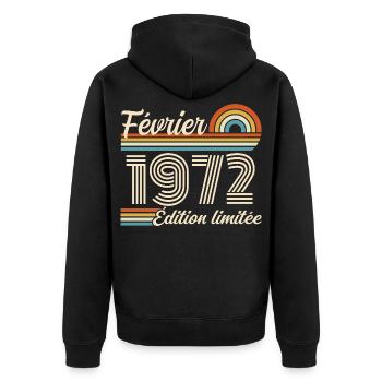 Geboren im Februar 1972 | 54. Jubiläum - Unisex Premium Bio Zip Hoodie - Schwarz - Hinten - Nico (187cm)