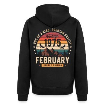 February 1975 Vintage Anniversary February 1975 - Unisex Premium Organic Zip Hoodie - black - Back - Nico (187cm)