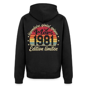 Mars 1981 45 ans Cadeau Anniversaire Mars 1981 - Veste à capuche bio Premium Unisexe - noir - Dos - Nico (187cm)