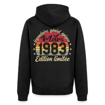 Mars 1983 43 ans Cadeau Anniversaire Mars 1983 - Veste à capuche bio Premium Unisexe - noir - Dos - Nico (187cm)