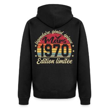 Mars 1970 56 ans Cadeau Anniversaire Mars 1970 - Veste à capuche bio Premium Unisexe - noir - Dos - Nico (187cm)