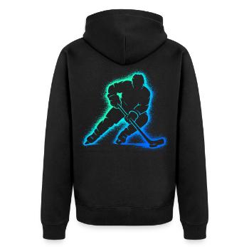Eishockey Spieler Geschenk Junge Hockey - Unisex Premium Bio Zip Hoodie - Schwarz - Hinten - Nico (187cm)
