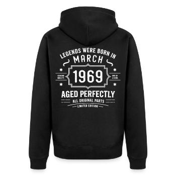 Legendär seit 57. März 1969 Geburtstag März 1969 - Unisex Premium Bio Zip Hoodie - Schwarz - Hinten - Nico (187cm)
