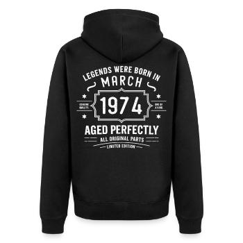 Légendaire depuis le 52 mars 1974 Anniversaire mars 1974 - Veste à capuche bio Premium Unisexe - noir - Dos - Nico (187cm)