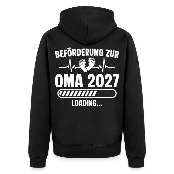 Schwangerschaft Ankündigen Werdende Oma 2027 - Unisex Premium Bio Zip Hoodie - Schwarz - Hinten - Nico (187cm)