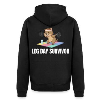 Leg Day Survivor Quokka Workout - Unisex Premium Bio Zip Hoodie - Schwarz - Hinten - Nico (187cm)