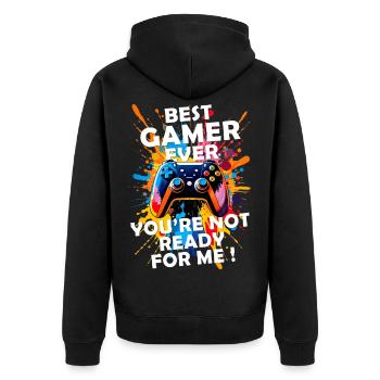 Gamer gaming enthusiast video games console funny - Unisex Premium Organic Zip Hoodie - black - Back - Nico (187cm)