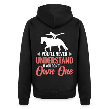 Pferdespringer, Reitpferd, Pferdeliebhaber, Pferd - Unisex Premium Bio Zip Hoodie - Schwarz - Hinten - Nico (187cm)