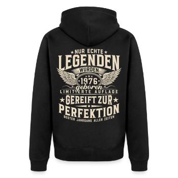 Des légendes sont nées en 1976 - Veste à capuche bio Premium Unisexe - noir - Dos - Nico (187cm)
