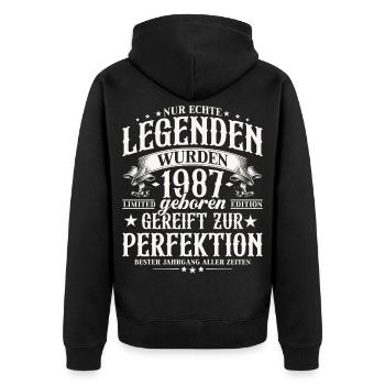 Cadeau d’anniversaire Born Legends du Vintage 1987 - Veste à capuche bio Premium Unisexe - noir - Dos - Nico (187cm)