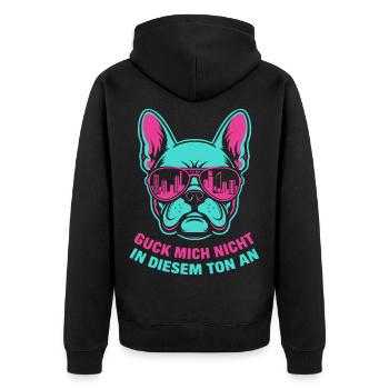 Ne me regarde pas sur ce ton, Bulldog - Veste à capuche bio Premium Unisexe - noir - Dos - Nico (187cm)