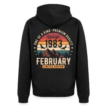 February 1983 Vintage Birthday February 1983 - Unisex Premium Organic Zip Hoodie - black - Back - Nico (187cm)