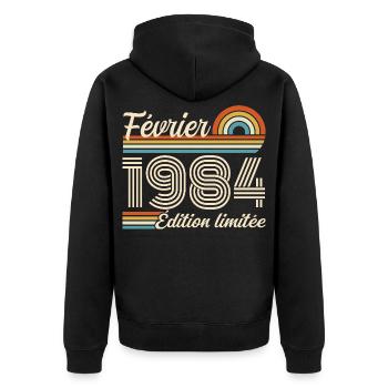 Born in February 1984 | 42nd Anniversary - Unisex Premium Organic Zip Hoodie - black - Back - Nico (187cm)