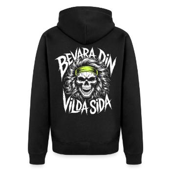 Neon-Schädel-Bandana-Design - Unisex Premium Bio Zip Hoodie - Schwarz - Hinten - Nico (187cm)