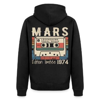 Anniversaire 1974 Mars 1974 né en Mars 1974 - Veste à capuche bio Premium Unisexe - noir - Dos - Nico (187cm)