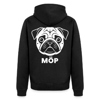 Moos Gesicht mit MÖP Schriftzug  - Unisex Premium Bio Zip Hoodie - Schwarz - Hinten - Nico (187cm)