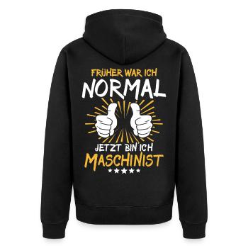 Maschinist Spruch - Unisex Premium Bio Zip Hoodie - Schwarz - Hinten - Nico (187cm)