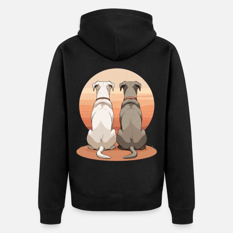 Deux chiens au coucher du soleil - Veste à capuche bio Premium Unisexe - noir