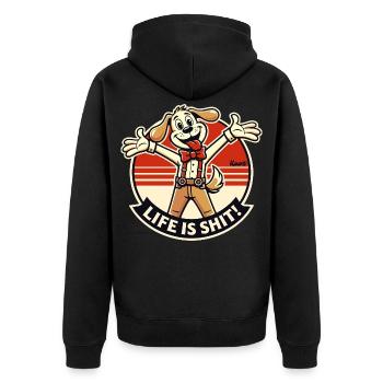 Retro Hund und das Leben ist schön - Unisex Premium Bio Zip Hoodie - Schwarz - Hinten - Nico (187cm)