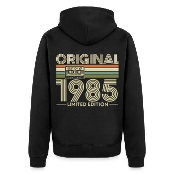 Original 1985 Limited Edition Retro Cassette - Unisex Premium Organic Zip Hoodie - black - Back - Nico (187cm)