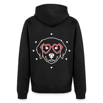 Süßer Hund mit Herzbrille Motiv - Unisex Premium Bio Zip Hoodie - Schwarz - Hinten - Nico (187cm)