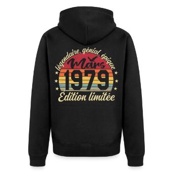 Mars 1979 47 ans Cadeau Anniversaire Mars 1979 - Veste à capuche bio Premium Unisexe - noir - Dos - Nico (187cm)