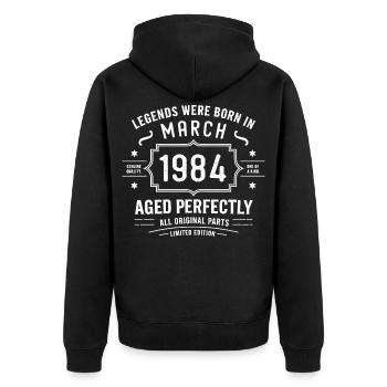 Legendär seit 42. März 1984 Geburtstag März 1984 - Unisex Premium Bio Zip Hoodie - Schwarz - Hinten - Nico (187cm)