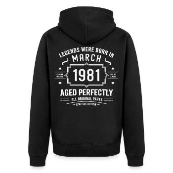 Légendaire depuis le 45 mars 1981 Anniversaire mars 1981 - Veste à capuche bio Premium Unisexe - noir - Dos - Nico (187cm)