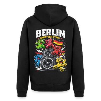 Berlin Hardtekk Tekke East Germany - Unisex Premium Organic Zip Hoodie - black - Back - Nico (187cm)