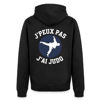 Judo: Ich kann nicht, ich habe Judo - Unisex Premium Bio Zip Hoodie - Schwarz - Hinten - Nico (187cm)