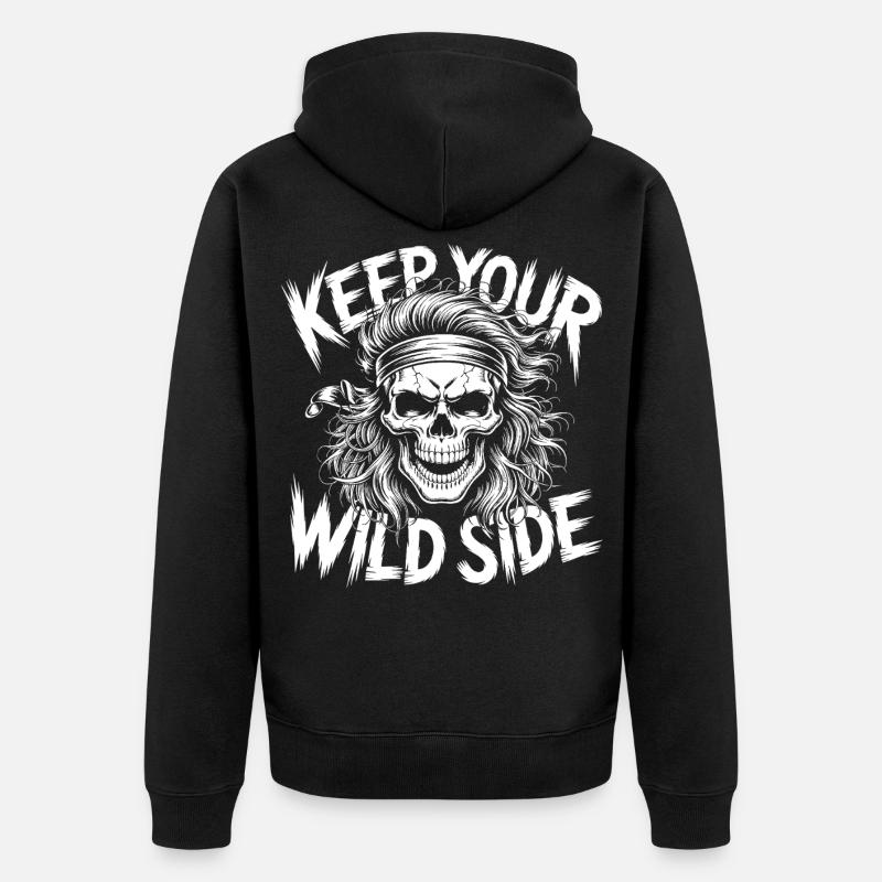 Wilde Seite Skull-Design - Unisex Premium Bio Zip Hoodie - Schwarz
