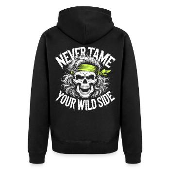 Neon Skull Rebel Bandana Art - Unisex Premium Bio Zip Hoodie - Schwarz - Hinten - Nico (187cm)