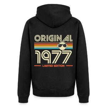 Originale limitierte Ausgabe von 1977 - Unisex Premium Bio Zip Hoodie - Schwarz - Hinten - Nico (187cm)
