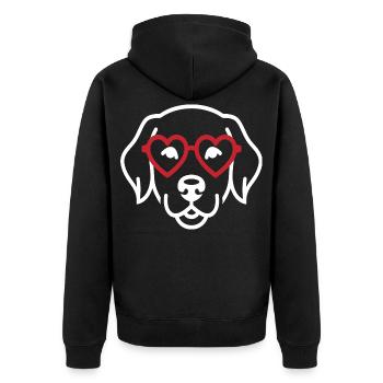 Hund mit Herzbrille Line Art Motiv - Unisex Premium Bio Zip Hoodie - Schwarz - Hinten - Nico (187cm)