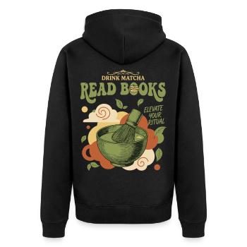 Drink Matcha Read Books Elevate Your Ritual Matcha - Unisex Premium Bio Zip Hoodie - Schwarz - Hinten - Nico (187cm)