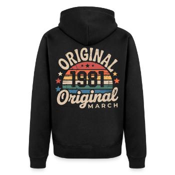 Anniversary March 1981 Limited Edition Retro March - Unisex Premium Organic Zip Hoodie - black - Back - Nico (187cm)