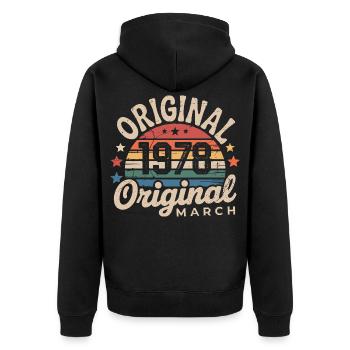 Anniversaire Mars 1978 Édition Limitée Retro March - Veste à capuche bio Premium Unisexe - noir - Dos - Nico (187cm)