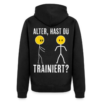 Strichmännchen HAST DU TRAINIERT Lustiges - Unisex Premium Bio Zip Hoodie - Schwarz - Hinten - Nico (187cm)