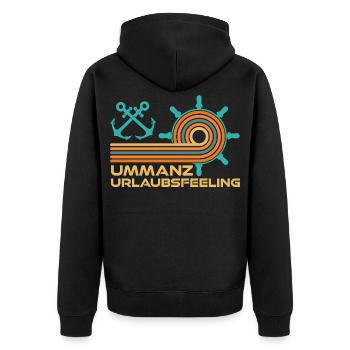 Ostsee Urlaub UMMANZ URLAUBSFEELING Lustig - Unisex Premium Bio Zip Hoodie - Schwarz - Hinten - Nico (187cm)