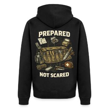 Prepper Survivalist Prepared Not Scared - Unisex Premium Organic Zip Hoodie - black - Back - Nico (187cm)