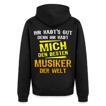 Musiker Geschenk - Unisex Premium Bio Zip Hoodie - Schwarz - Hinten - Nico (187cm)