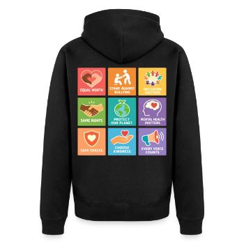 Human Rights Equality Inclusion Statement - Unisex Premium Organic Zip Hoodie - black - Back - Nico (187cm)
