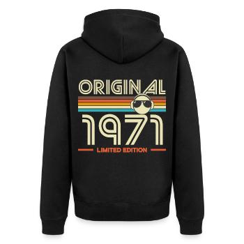 1971 Édition Limité Vintage - Veste à capuche bio Premium Unisexe - noir - Dos - Nico (187cm)