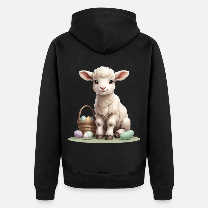 Agneau pastel avec œufs de Pâques - Veste à capuche bio Premium Unisexe - noir