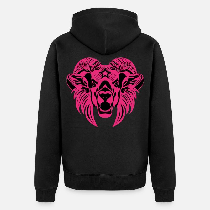 Tierkopf – Fabeltier, Tier, Löwe, Bock, Ram, Buck - Unisex Premium Bio Zip Hoodie - Schwarz